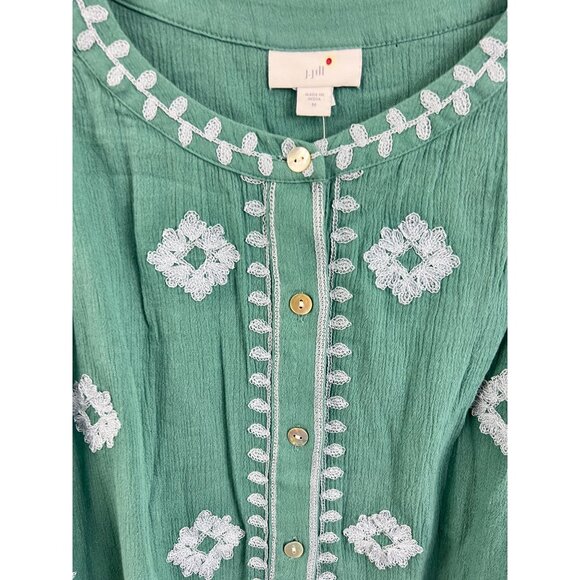 J. Jill Contrast-Embroidered Peasant Top A-Line Green Size M NWT - Picture 6 of 11